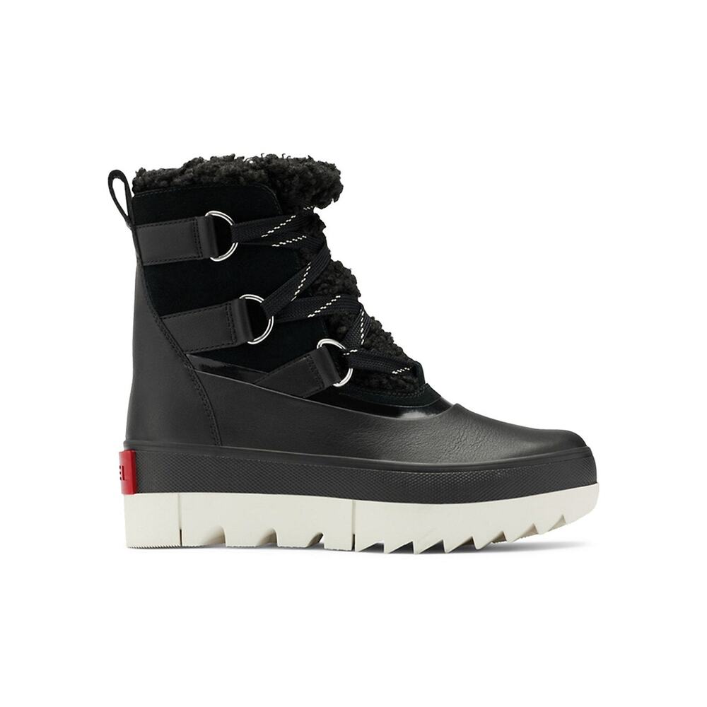 Sorel Black Boot with White Platform and Red Heel Tab